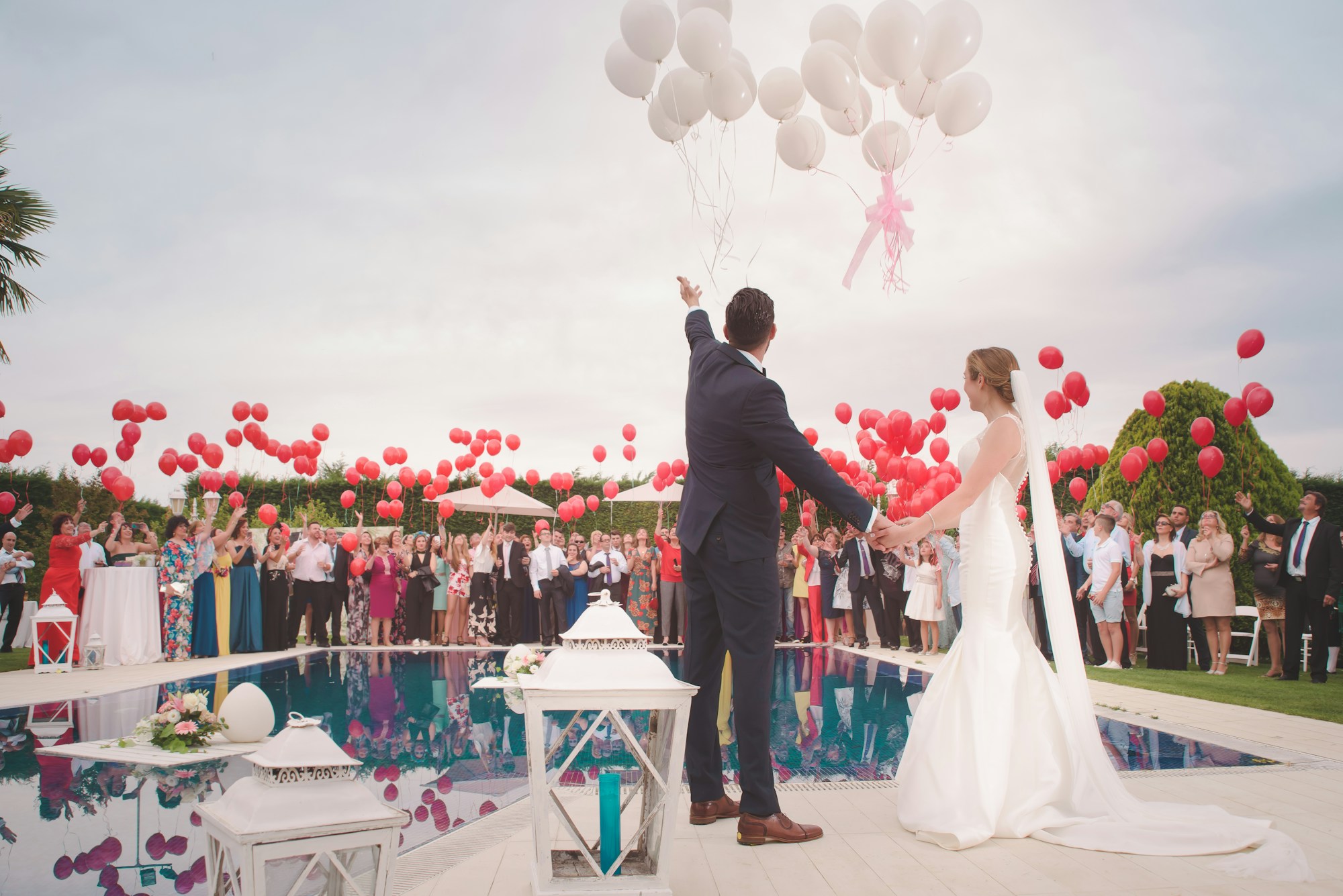Bride and groom walking at sunset, Karachi wedding